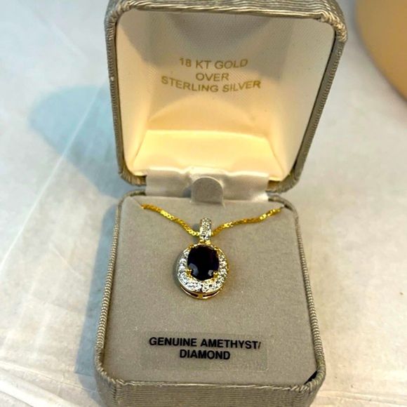 Jewelry - 18K over sterling Amethyst/diamond necklace NWT